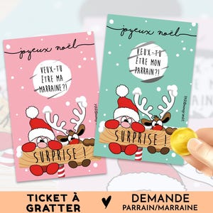 Demande parrain, Demande marraine à Noël, carte ticket à gratter, Idée cadeau future marraine, futur parrain, annonce parrain marraine