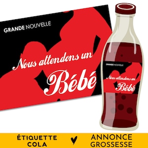 Étiquette autocollante bouteille soda cola, Annonce de grossesse, Nous attendons un bébé