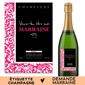 Demande en marraine, Étiquette bouteille champagne, Idée cadeau originale annonce future marraine, Veux tu être ma marraine