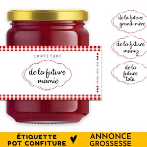 Annonce grossesse, Étiquette autocollante pour pot de confiture, Future mamie, mamy, grand-mère, tata