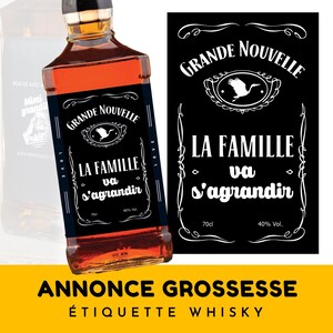 Étiquette autocollante bouteille whisky, Annonce grossesse, naissance, La famille va s'agrandir