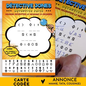 Carte codée, Annonce de grossesse, Mamie, Tata, Cousin, Cousine, Carte à décrypter, Message à décoder, Tu vas être mamie, tata, cousin etc