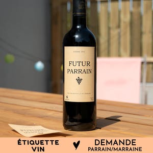 Demande en parrain marraine, Étiquette pour bouteille de vin, Idée cadeau originale annonce futur parrain, future marraine, Style kraft