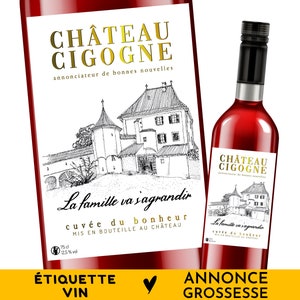 Étiquette vin grand format, Annoncer votre grossesse, naissance, La famille va s'agrandir, Idée cadeau annonce, Papier autocollant