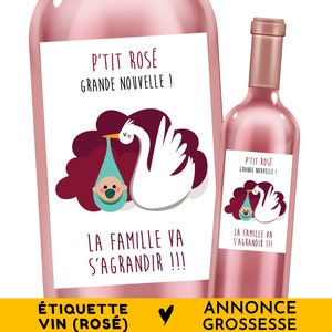 Étiquette autocollante bouteille vin rosé, Annonce grossesse, naissance, La famille va s'agrandir