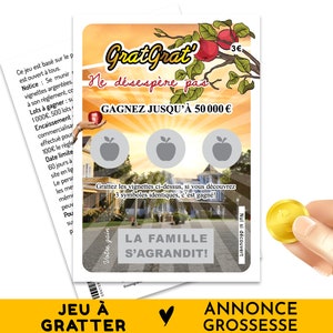 Carte à gratter annonce grossesse, La famille s'agrandit, Jeu de grattage pour annoncer à vos proches que vous attendez un bébé