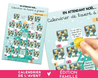 Calendrier de l'avent Noël à gratter, Famille, Activités, Moments à partager enfants parents, vignettes à gratter holographiques