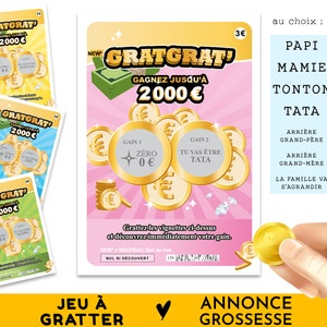 Jeux à gratter annonce grossesse, Papi, Mamie, Tonton, Tata, Arrière grand père, Arrière grand mère, La famille va s'agrandir, Carte annonce