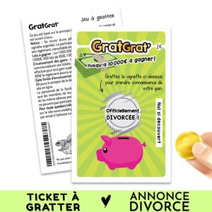 Annonce divorce originale, Ticket carte jeu à gratter pour annoncer l'officialisation de votre divorce, Officiellement divorcée, divorcé