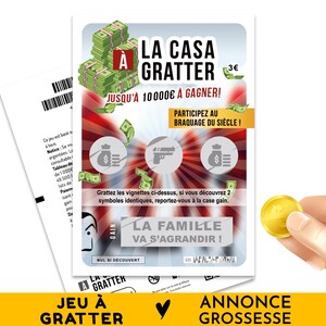 Carte annonce grossesse, La famille va s'agrandir, Jeu à gratter pour annoncer à vos proches que vous êtes enceinte