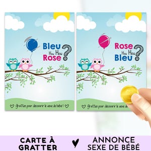 Carte annoncer sexe bébé, Fille ou garçon, Ballon à gratter, Rose ou bleu, Annonce Gender reveal, Babyshower
