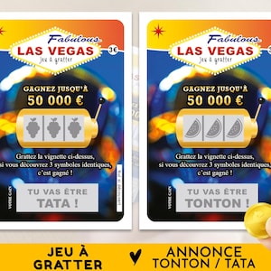 Carte annonce tonton, tata, papi. Ticket à gratter, Jeu de grattage réaliste, idée cadeau annonce naissance, Futur tonton, tata, papi
