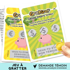 Demande en témoin de mariage (homme et/ou femme), demoiselle d'honneur, garçon d'honneur, Carte jeu à gratter, Annonce témoin marié mariée