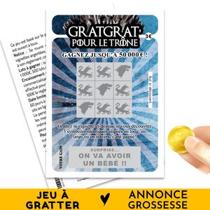 Carte annonce grossesse, On va avoir un bébé, Jeu à gratter pour annoncer à vos proches que vous êtes enceinte, GratGrat pour le Trône