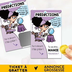 Annonce grossesse, Tickets à gratter, Voyante, Idée cadeau originale pour annoncer une naissance, Mamie, Papi, Tonton, Tata et reste famille
