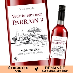 Demande parrain, marraine, Étiquette bouteille vin, Idée cadeau originale annonce futur parrain, future marraine