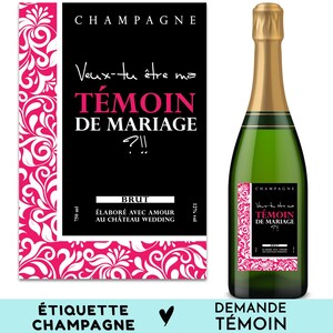 Demande en témoin, Étiquette bouteille champagne, Idée cadeau originale annonce future témoin, Veux tu être ma témoin de mariage ?