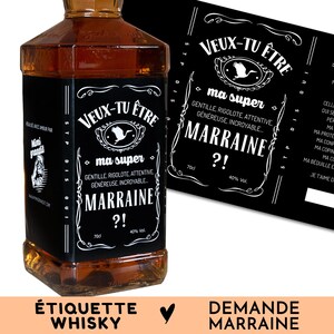 Demande marraine, parrain, étiquette autocollante bouteille whisky, idée cadeau originale pour faire l'annonce à la future marraine