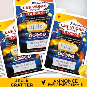 Annonce grossesse papi, papy, mamie, Carte à gratter, Jeu de grattage réaliste Las Vegas, annonce naissance future mamie, futur papi papy