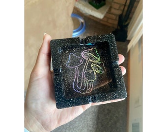 Black Mushroom Cluster Resin Ashtray