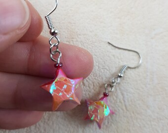 Origami Earrings, Star Pink
