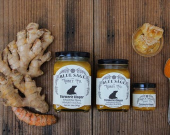 Turmeric Ginger Raw Honey, Health, Golden Milk, Tea, Organic Turmeric, Organic Ginger, Herbal Tea, Natural Herbs and Roots, Immune Support