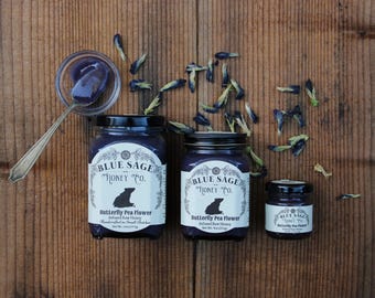 Butterfly Pea Flower Infused Raw Honey, Blue Butterfly Pea Flower Honey, Blue Pea Flower