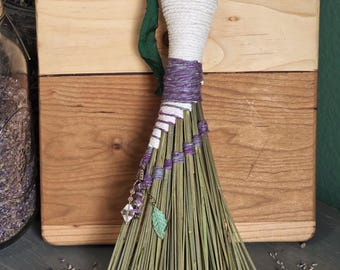 Lavender Stem and Bud Turkey Tail Broom – Altar Ritual Decoration