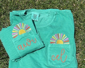 Comfort Colors sunshine sun summer Monogrammed Pocket Tee