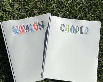 3 Prong Embroidered Personalized boys Name Folder