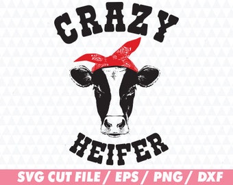 Crazy heifer svg, Heifer svg, Cow svg, Simple cow svg, Heifer please svg, Cow cut file, Heifer cut file, Svg file, Animal svg, Bandana svg