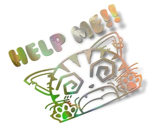 Funny Holographic Help Me Cat Diecut Car Decal Sticker