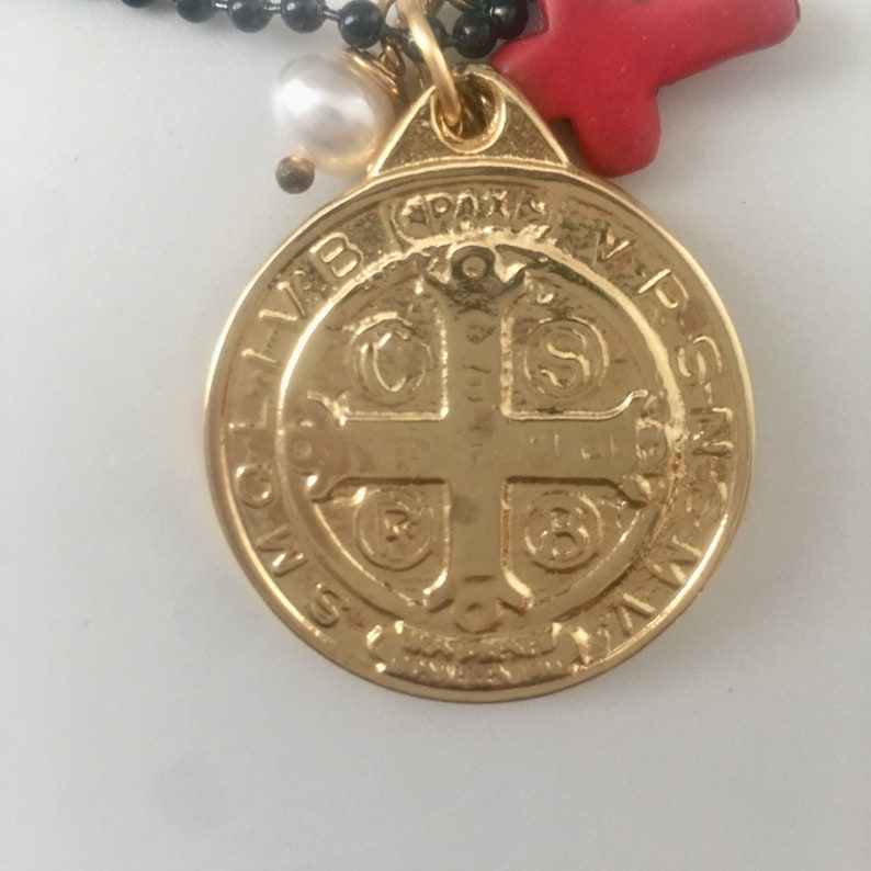 Black ball chain necklace with Saint Benedict pendant Catholic chain necklace. Saint Benedict chain Necklace Saint Benedict Necklace