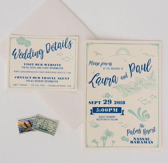 Beach Wedding Invitation Destination Wedding Invitation Etsy
