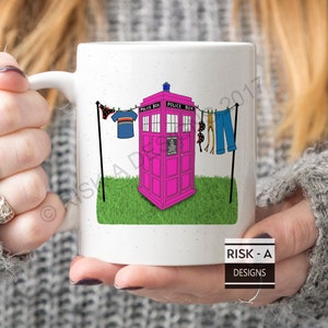 Dr Who Mug: Washing Line Pastiche Parody, Whovian Gift