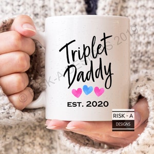 Triplet Daddy Mug: New Dad Gift, Est. 2020