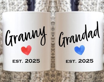Granny and Grandad Est. 2025 Mug Set: Pregnancy Reveal Gift