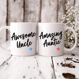 Personalised Auntie and Uncle gift: Awesome Uncle and Amazing Auntie mug set, Uncle and Auntie Christmas gift, pregnancy reveal gift
