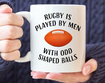 Rugbybollmugg: Glansig vit, rolig rugbypresent