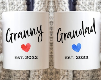 Granny and Grandad Est. 2023 Mug Set: Pregnancy Reveal Gift