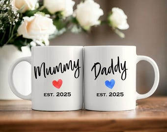 Personalized New Parent Mug Set: Mummy & Daddy Est 2025