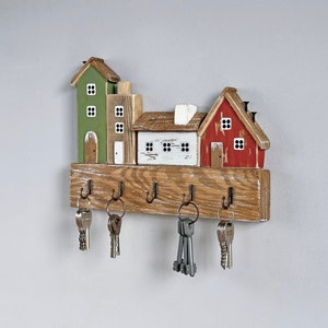 Soporte rústico para llaves de pared, estante de pared de granja con 4  ganchos, soportes para llaves montados en la pared, organizador de correo  de