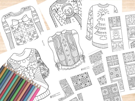 ugly christmas sweater coloring pages cards gift tagscolor my moods  artmaria castro of scribocreative