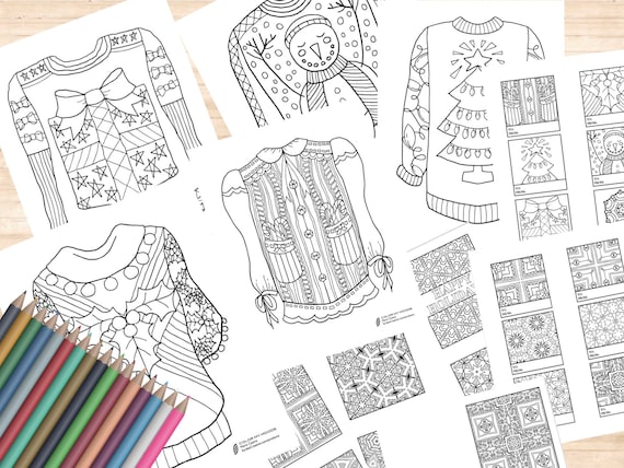 ugly christmas sweater coloring pages cards gift tagscolor my moods  artmaria castro of scribocreative