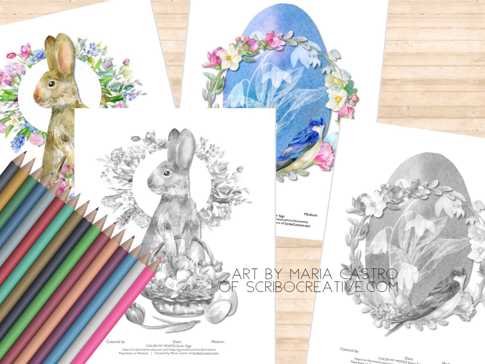 Grayscale/Greyscale Easter Eggs, Flower and Bunny Printables