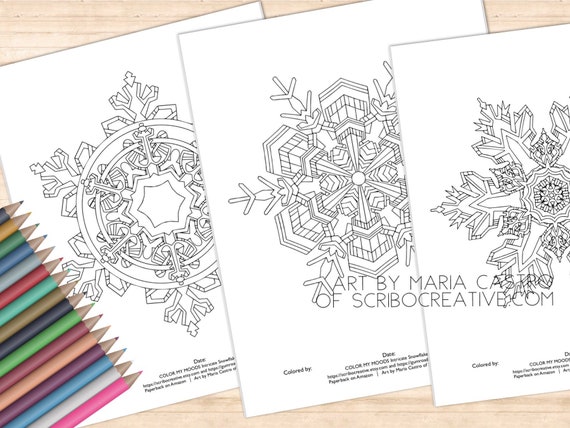 3 Winter Snowflakes adult Coloring Pages Art by Maria