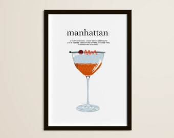 Manhattan Cocktail Kunstdruck, Manhattan, Bar Kunstdruck, Cocktail Kunstdruck, Küchendekor, Bar Poster, Bar Print