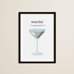 Martini Cocktail Art Print, Martini, Bar art, Cocktail art print, Kitchen Decor, Bar Poster, Bar Print