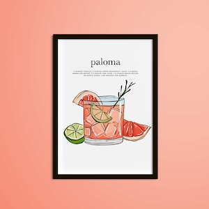 Paloma Cocktail Art Print, Paloma, Bar art, Cocktail art print, Kitchen Decor, Bar Poster, Bar Print