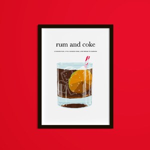 Rum and Coke Cocktail Art Print, Rum and Coke, Bar art, Cocktail art print, Kitchen Decor, Bar Poster, Bar Print
